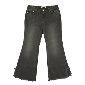 Free People We The Free Jeans Womens 28P Black Flare Frayed Hem Side Slit Denim